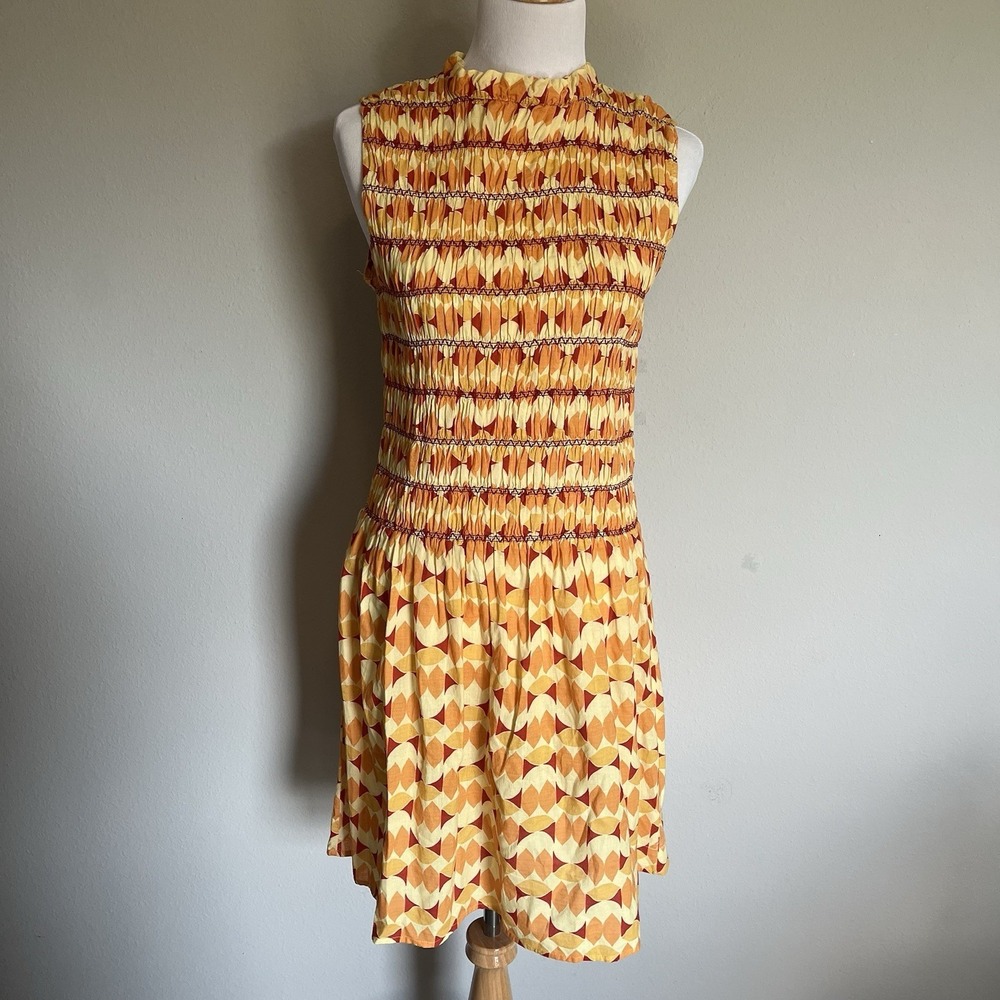 Maria de la Orden Saint Barth Terracotta Smocked Dress Size L Orange Euro Summer